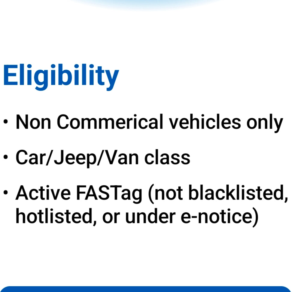 Fastag Annual Pass For Private Cars only