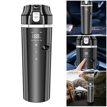 Smart Car Heating Mug with Digital LCD Display 500ML Stainless Steel Black