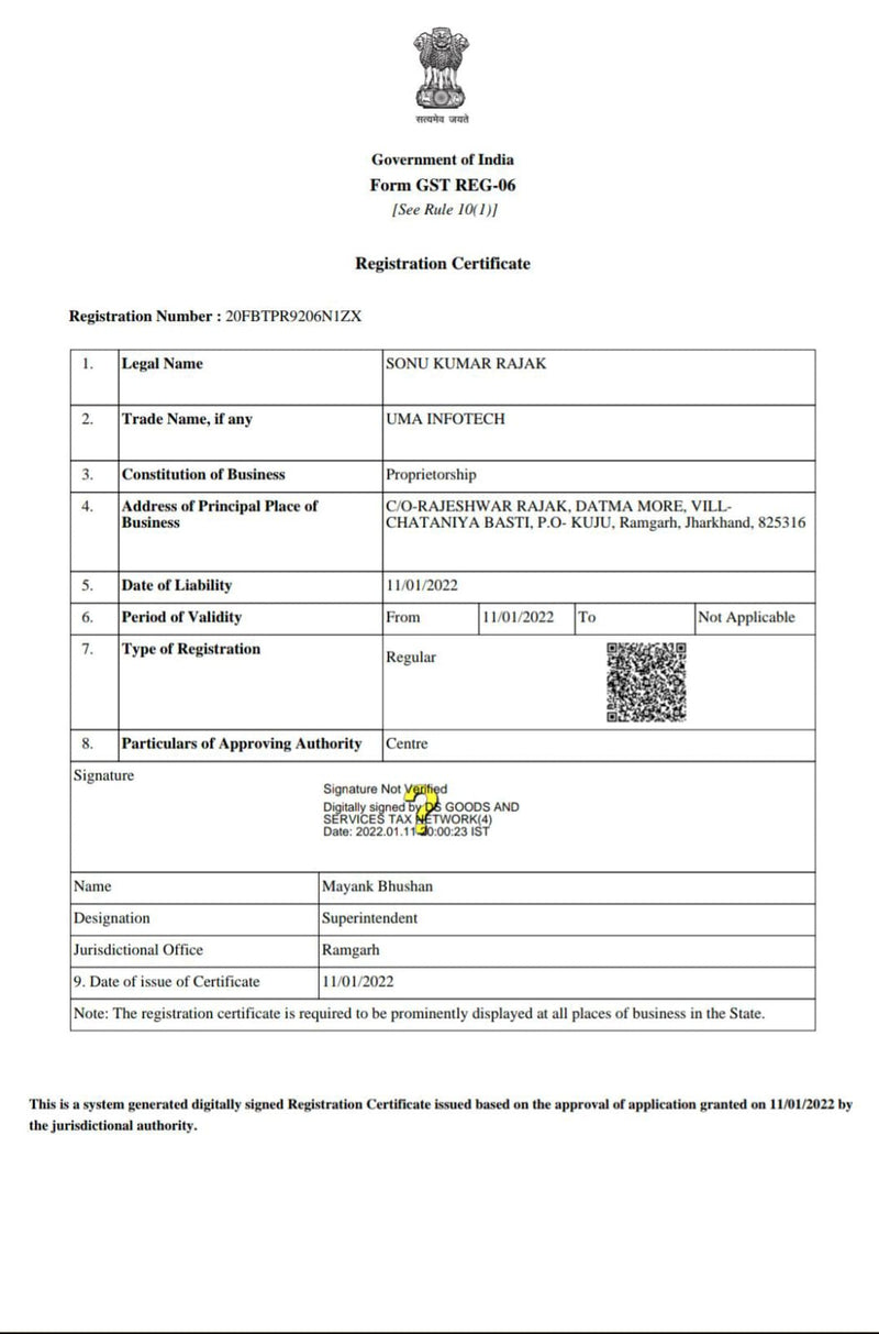 GST Registration Certificate